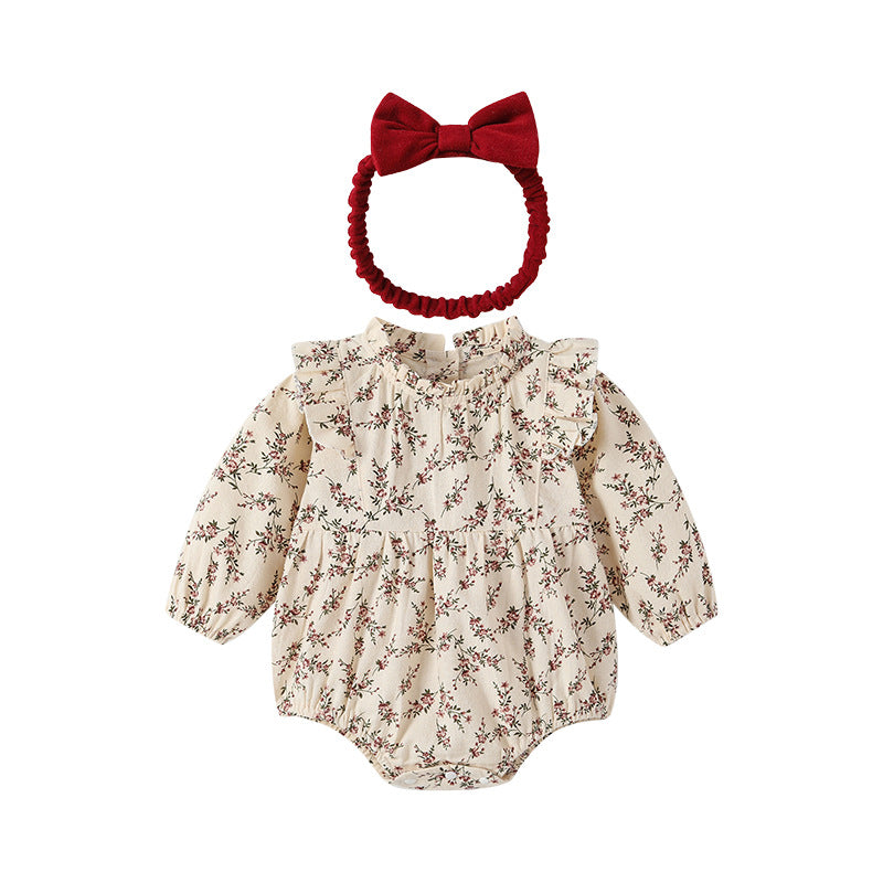 Baby romper  spring/autumn new collection - country style red floral print bodysuit with lace collar
