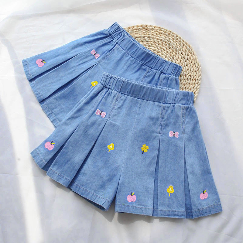 Girls' summer lightweight shorts: kids' summer tencel denim shorts for outwear,  new styles, trendy skirt pants for older girls