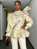 Autumn winternew arrival gold silk jacquard top waist accessible luxuryelegantclassybowsrufflessense of designtops