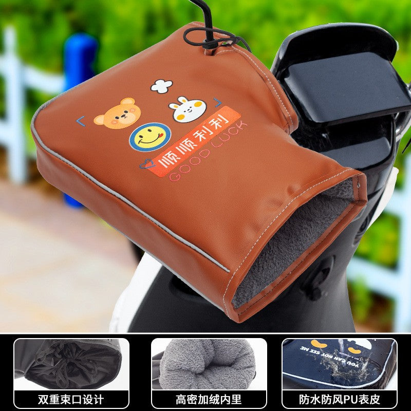 Handlebar covers winter warm fleece-lined electric vehicle cotton-padded motorcycle waterproof gloves thickened windproof cold-resistant pu cycling gloves