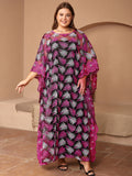 Plus size ethnic style lace embroidered batwing maxi dress african women's two-piece set - high quality