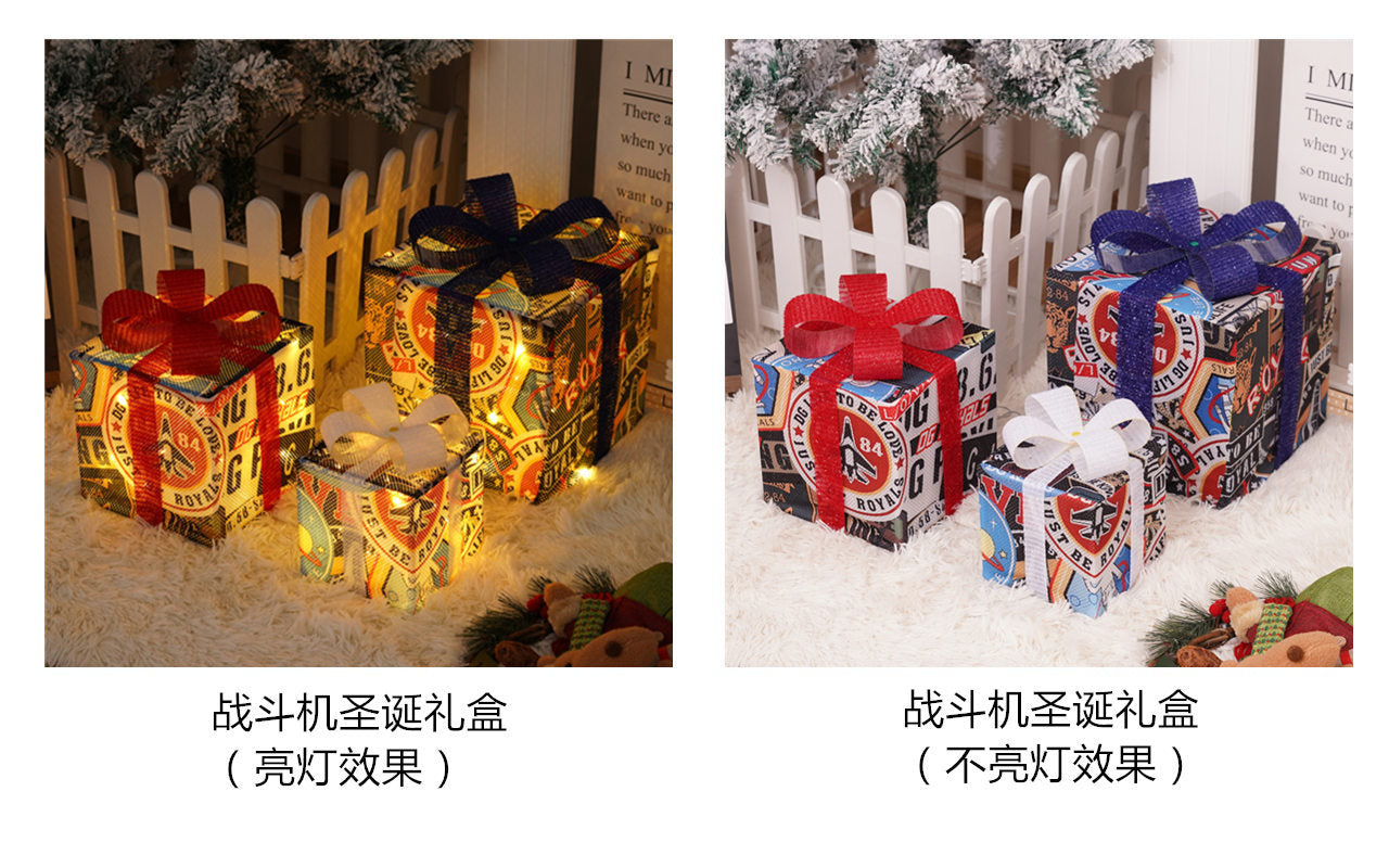 Christmas special birthday party warm atmosphere decorative gift box light, folding Christmas gift box three-piece bedside lamp