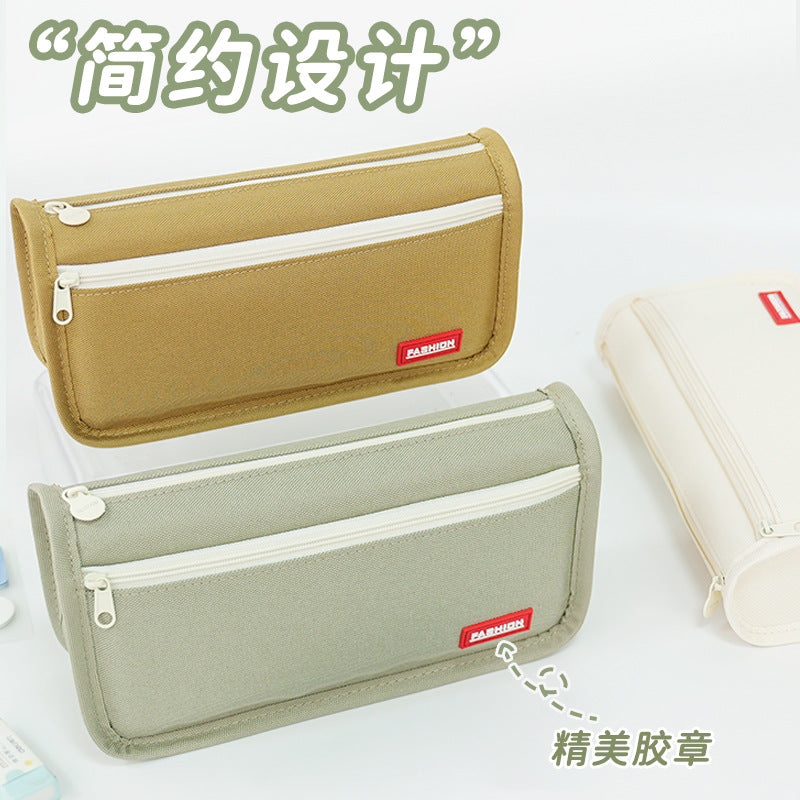 Pencil bag customization solid color simple can be printed logo primary school students stationery box large capacity double zipper pencil bag wholesale