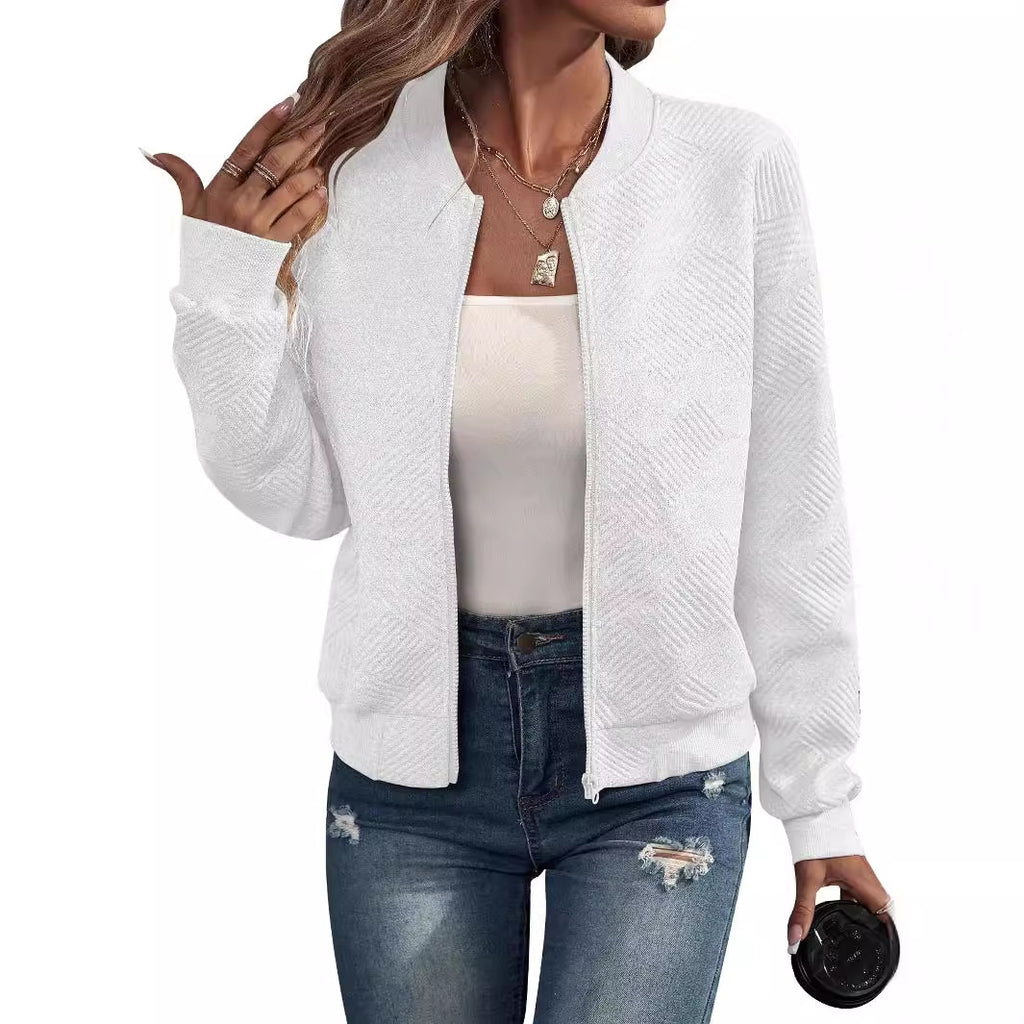 2025  Europe and the United States  autumn and winter new solid color zipper jacket baseball collar casual jacket women