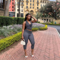 European and american cross-border women's fashion  autumn new sleeveless v-neck halter backless top and leggings casual two-piece set