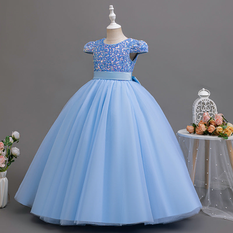 Ready-to-ship, european and american style girls' evening gown, long, puffy skirt, high-end children's dress with sequin embellishments
