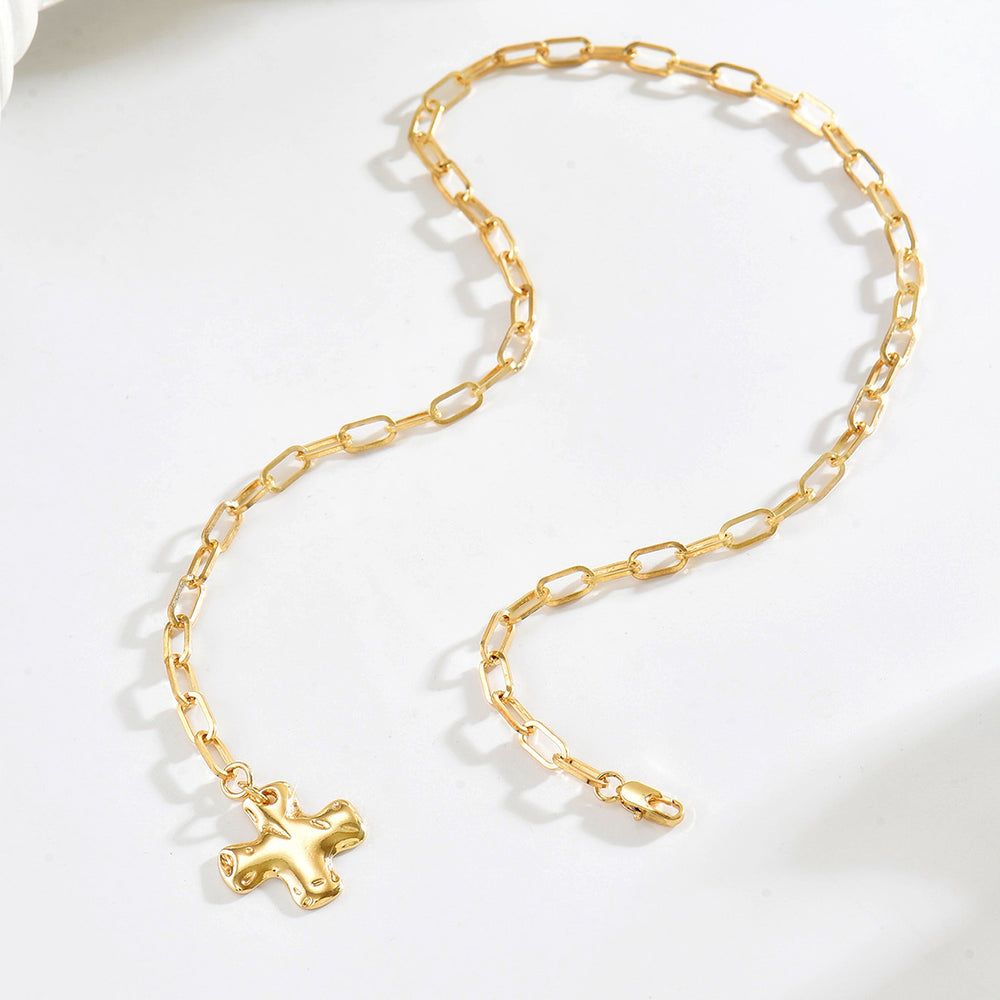 European and american cross-border casual hammered cross necklace niche style sense of design asymmetrical fashioneasiest for match collarbone chain necklace