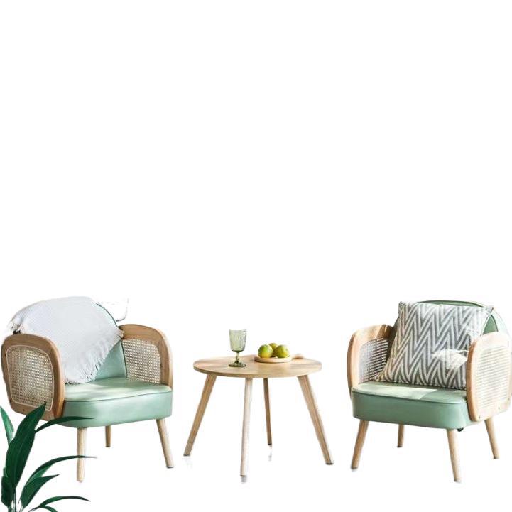 Solid wood single sofa and coffee table set - modern minimalist design for small living rooms, b&bs, hotels, and rental properties - featuring tech fabric upholstery