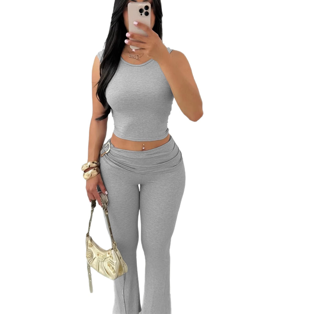 summer new arrivals:  european & american style women's crop top sleeveless bodysuit and bodycon leggings set