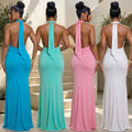 C7789 cross-border  new women's halter neck deep v ruched mermaid evening dress slim fit banquet party gown