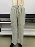 2025 european and american cross-border amazon new striped wide-leg pants drawstring pocket casual trousers straight-leg women's pants