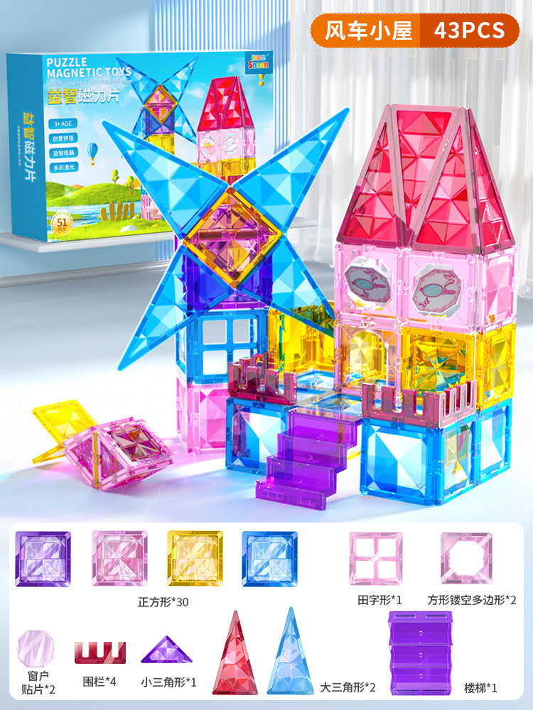 Magnetic window pane building blocks - magnetic puzzle toy for ages 2-3 - educational gift for boys and girls - perfect birthday present