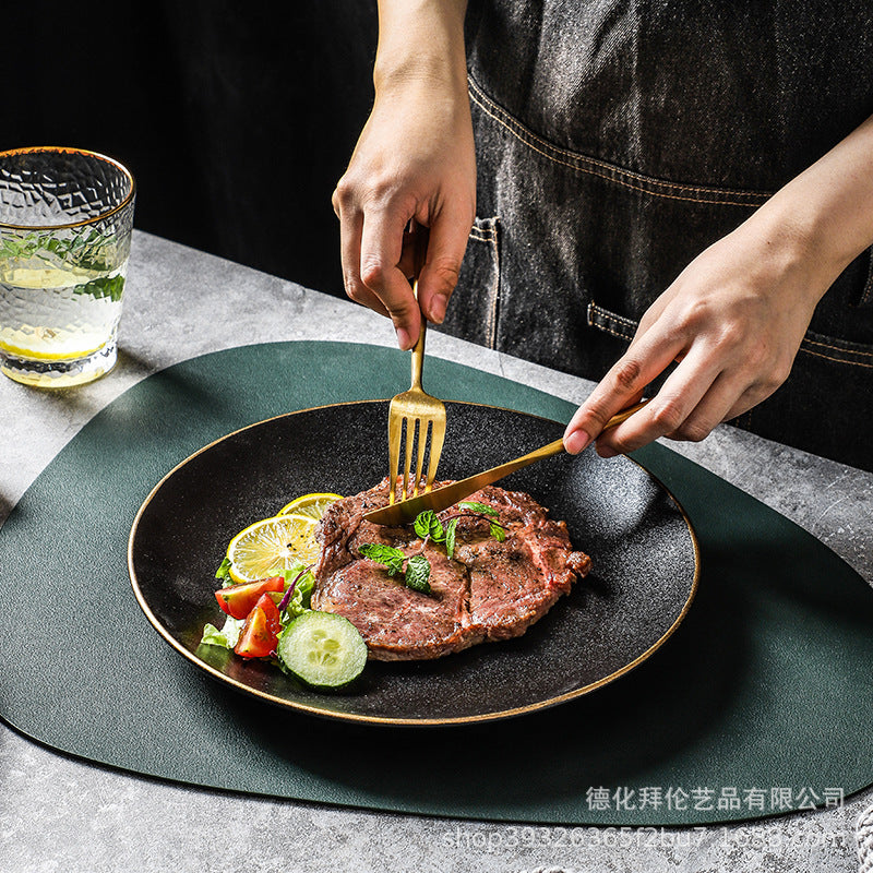 Steak plate western dinner plate creative black matte gold rim steak plate commercial ceramic tableware western dinner plate