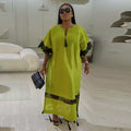 European and american women's clothing  autumn new collection: sweet and fresh v-neck batwing sleeve loose waist straight a-line maxi dress