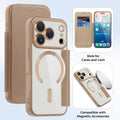 Premium gold shield magnetic leather case for iphone 17 pro max, apple 16 flip cover, full coverage, drop protection