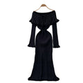 Goddess-style classy one-shoulder ruffles heavy-duty beading waist slimming lookelegantsilm knittingdress for women