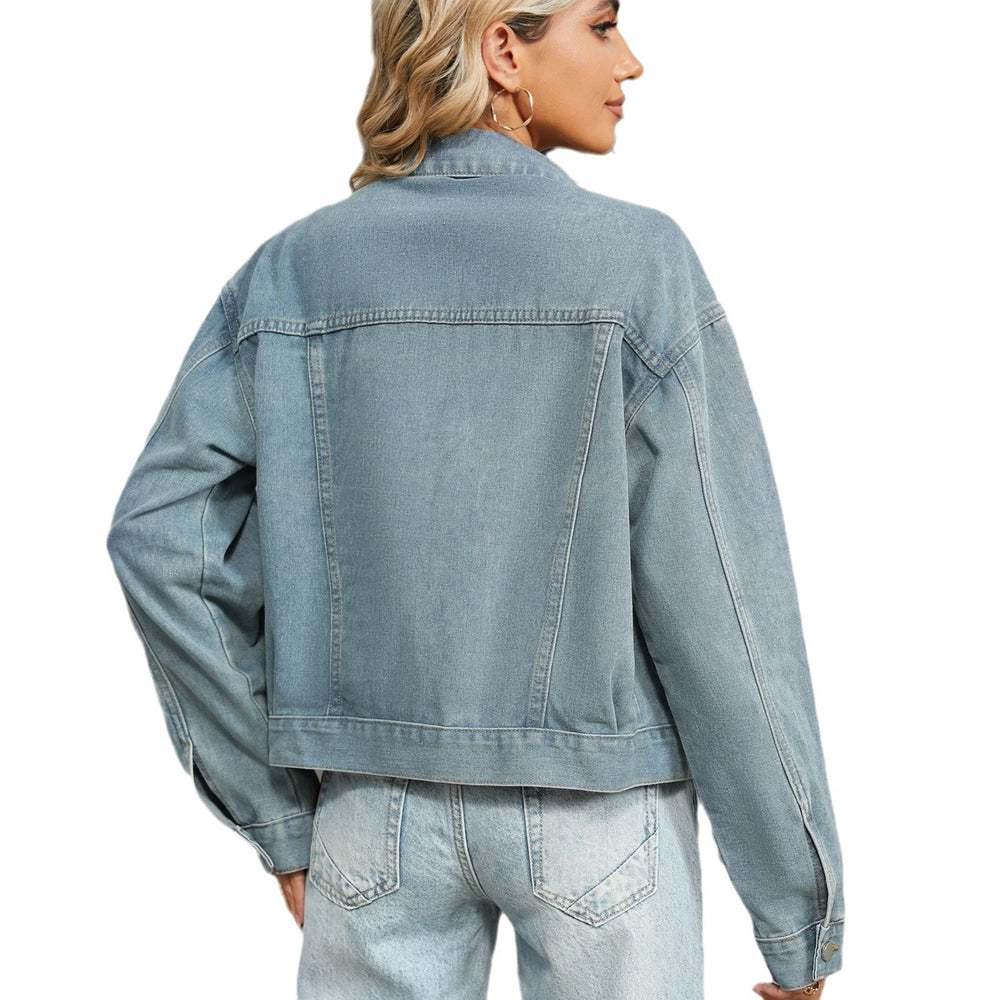 European and american cross-border e-commerce women's autumn new arrivals:  independent store washed vintage rhinestone-embellished denim jacket top