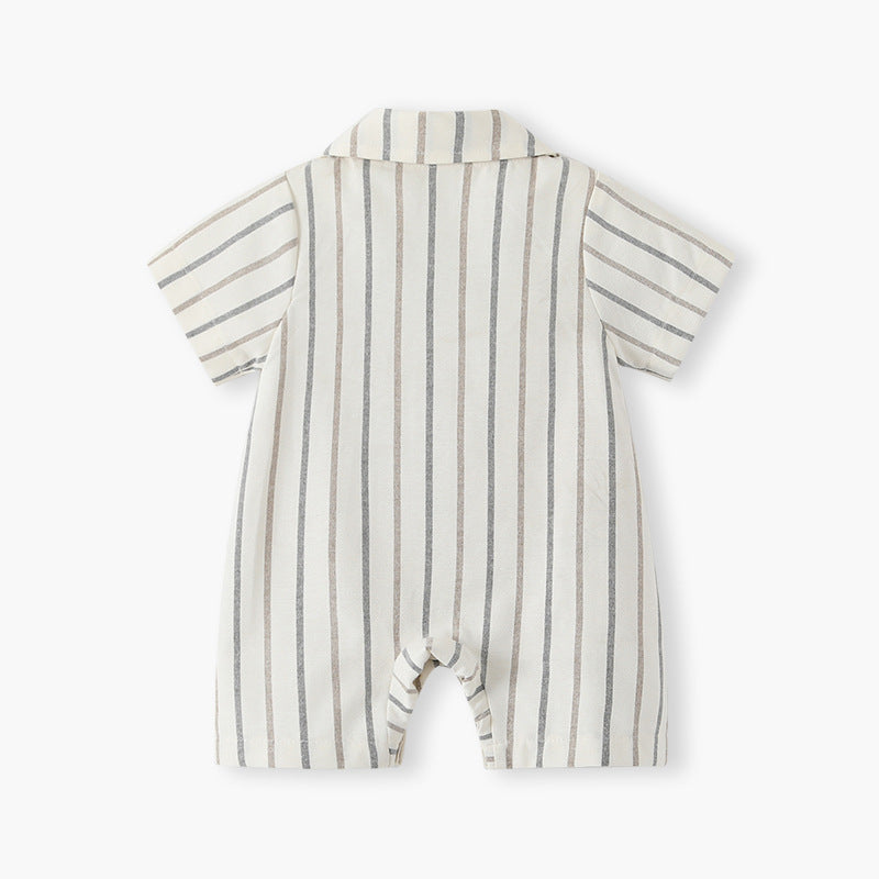 Baby clothes summernew arrival short-sleeved jumpsuit k-style gentleman cute khaki baby boy 100-day one-year-old crawling suit