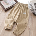 Boys' summer lightweight ice silk pants - quick-dry, mid-to-large size, casual sports trousers with elastic cuffs - mosquito-proof