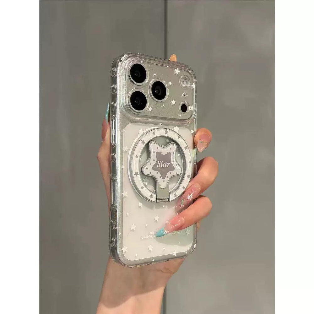 Transparent star bracket suitable for apple 17pro mobile phone case, sparkling white starlight iphone16/13 anti-fall protective case