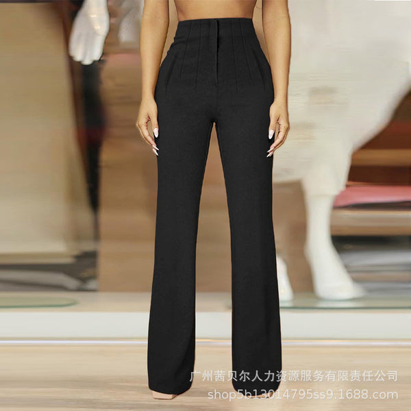 Foreign Trade Europe and America Station New Fashion Women's Clothing Splicing Leather Belt Trousers ODL1687
