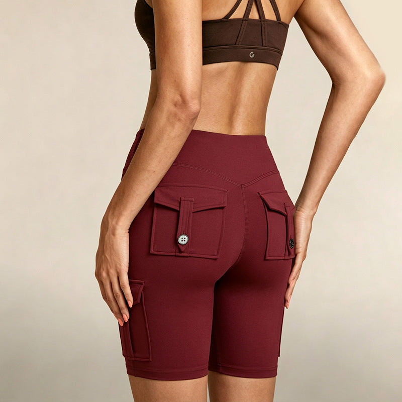 Amazon five-point brushed tight yoga shorts for women, high waist, tummy control, fitness pants, butt lift, running sports shorts for women
