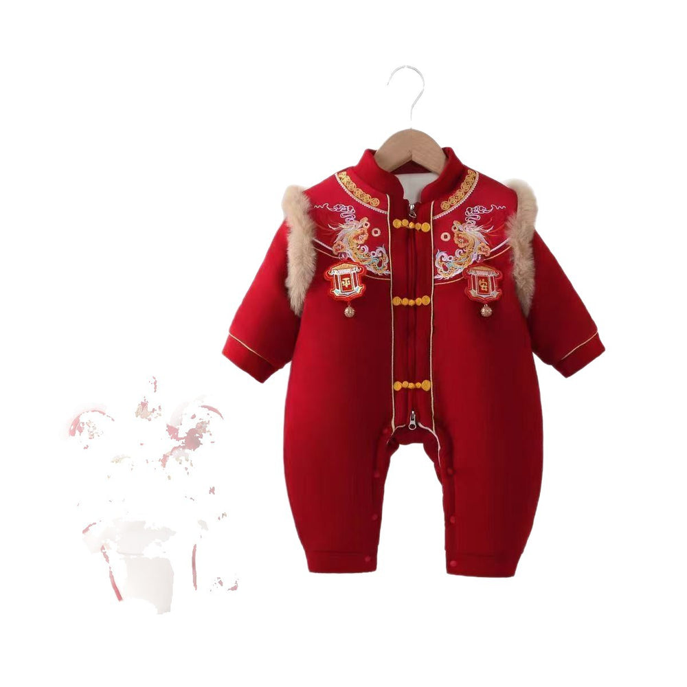 New year's greetings winter first birthday 100 days baby dress baby jumpsuit new year's day festive clothes trendy hooded