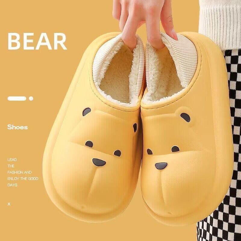 Couple's winter slippers: non-slip, plush-lined, extra thick, warm, closed-toe, heel-covering, thick-soled, cute cotton slippers for autumn and winter