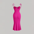 sexy drawstring tie bodycon mermaid maxi dress with spaghetti straps - vacation-ready french style