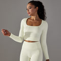 New arrival cross-border seamless pure color dotted stripes t-shirt high elastic low collar abdominal shaping yoga wear long sleevestops women