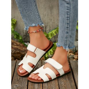 plus size  summer new arrival women's slippers - one-strap hook-and-loop peep-toe minimalist flat slippers for export