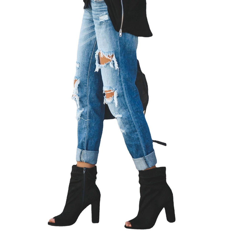 summer new arrival:  cross-border fashion, european and american style, washed  distressed straight-leg streetwear jeans for women