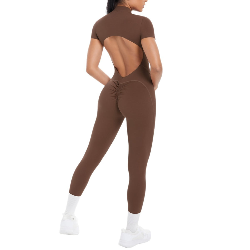 New arrival cross-border fashion tight back cut out short-sleeved pants jumpsuit sports running fitness jumpsuit yoga clothes