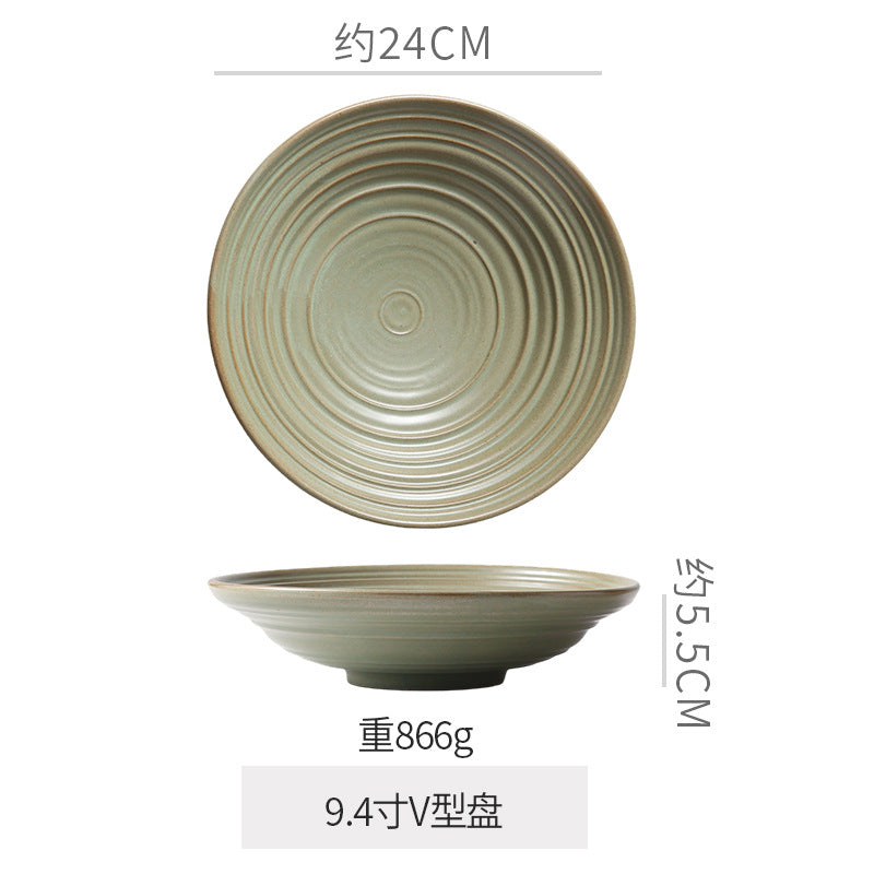 Vintage chic ceramic dinnerware - restaurant & hotel grade, unique ribbed design, steak & western cuisine plates, high-style deep dishes for home use