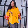 European and american cross-border women's clothing:  summer new arrivals - fashionable, designer, unique, turn-down collar, loose fit, plus size striped shirt
