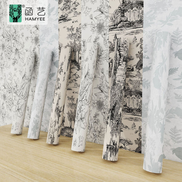 New Chinese ink painting sticker  wallpaper thickened with glue hotel wall background renovation wall covering manufacturer wholesale