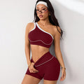 Seamless knit yoga set - cross-border single shoulder tank top & shorts - women's summer fitness stretch activewear set
