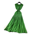 European and american light luxury socialite style sleeveless knitted dress - women's summer pleated patchwork slim fit elegant long dress