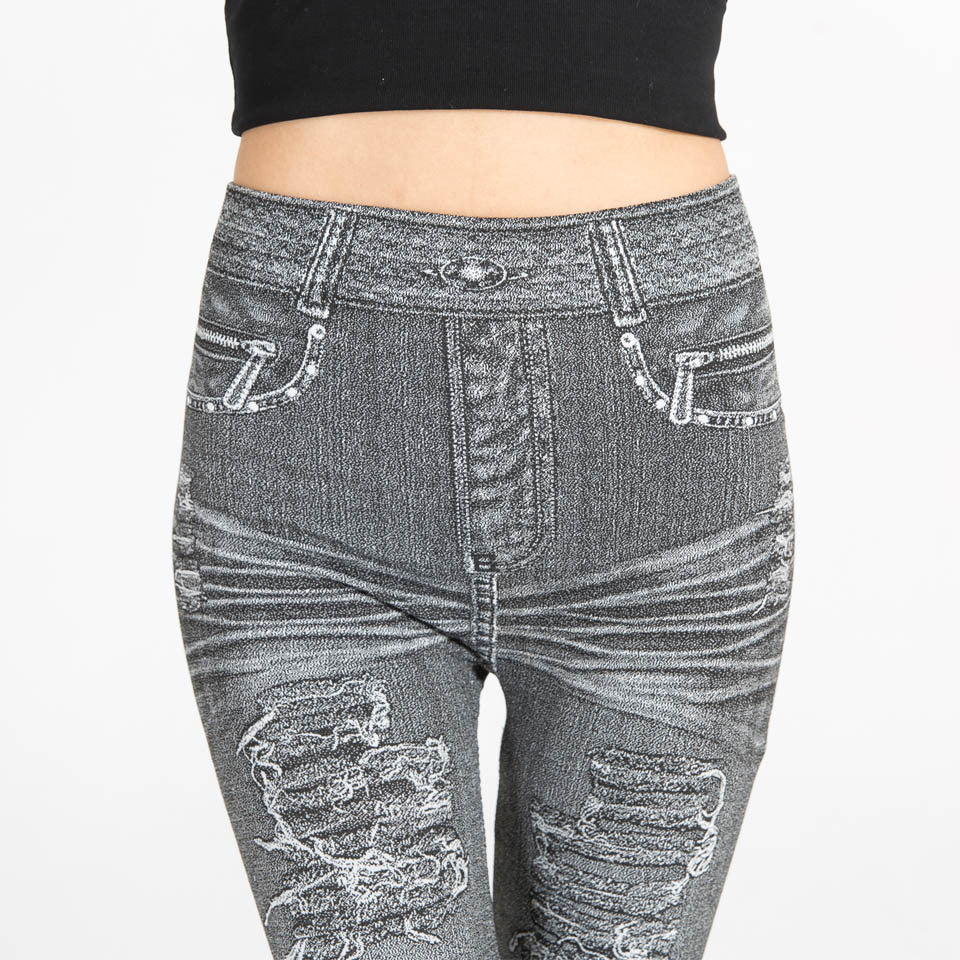 Wish hot-selling summer distressed print faux denim leggings -  cross-border hot seller, thin, high-stretch, all-in-one pants