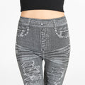 Wish hot-selling summer distressed print faux denim leggings -  cross-border hot seller, thin, high-stretch, all-in-one pants
