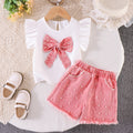 exclusive for european and american girls new arrival children's white flying sleeve t-shirt + blue shorts
