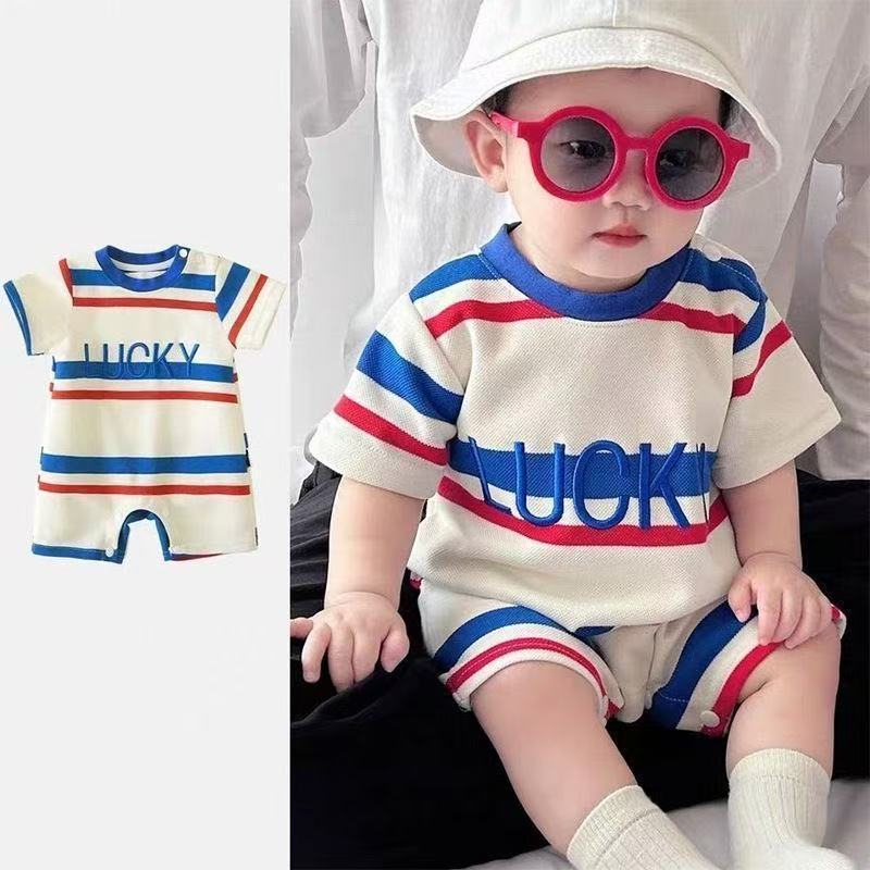 Boys' summer lightweight striped romper -  new summer collection - kids' loose-fit short-sleeve t-shirt romper