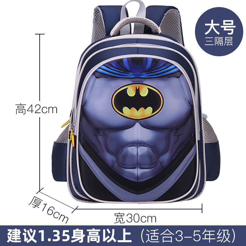 Kids' muscle design backpack - elementary school, grades 1-6, boys' cartoon backpack, breathable and lightweight