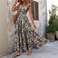 cross-border e-commerce hot-selling new print v-neck fitted waist maxi dress - european and american style for