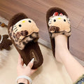 Cute leopard print hello kitty fuzzy slippers for women - new winter thick-soled design, stylish outdoor wear, warm and cozy one-strap cotton slippers