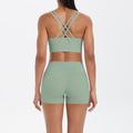 Fashion cross-border nude brushed cross back bra casual sports hip lifting shorts fitness yoga wear two-piece set