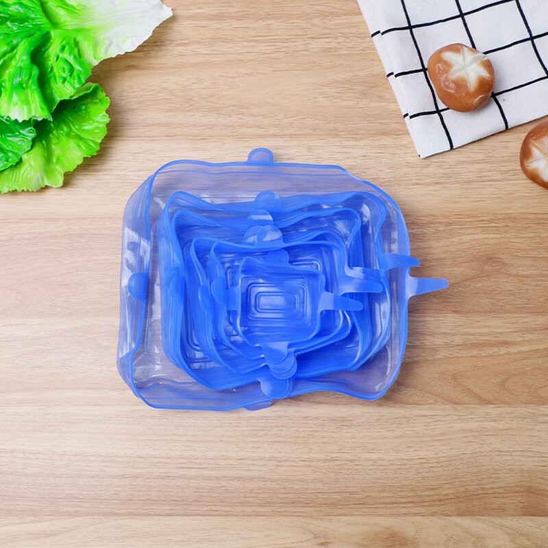 Silicone food storage lid set - 6 piece stretchable airtight bowl covers - food grade silicone reusable square lids