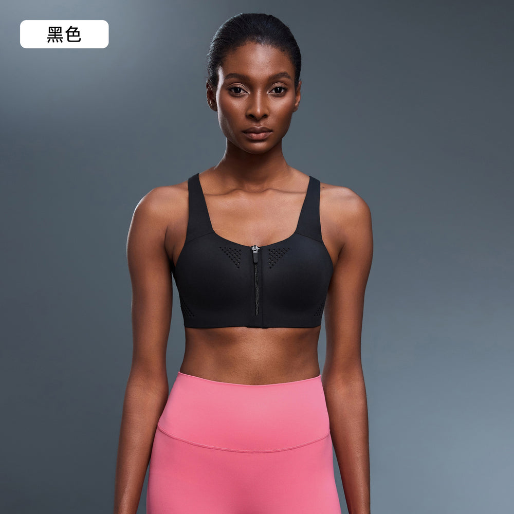Front zip high-impact sports bra for women, one-piece cup, shockproof, push-up yoga bra with adjustable straps d25115