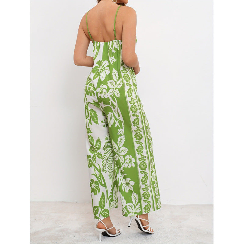 code new arrival  women's original fashion tropical floral v-neck cami jumpsuit