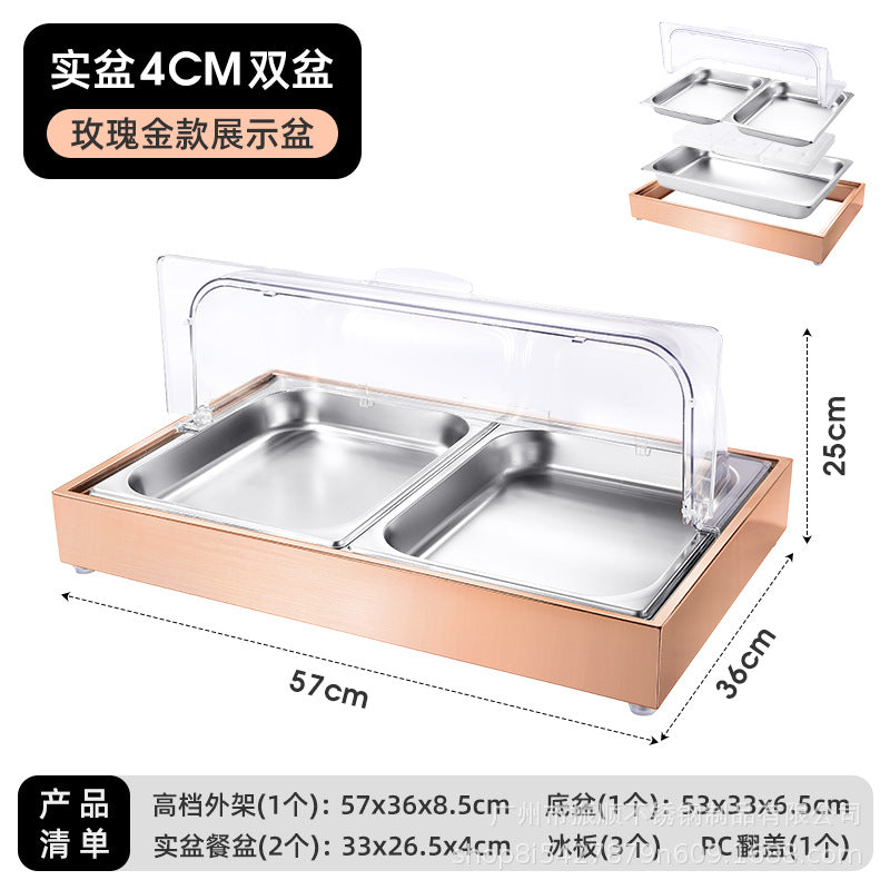 Stainless steel braised meat drain tray - commercial-grade display plate with lid for hotels, cafeterias, restaurants, and sushi restaurants - keeps food fresh and cold